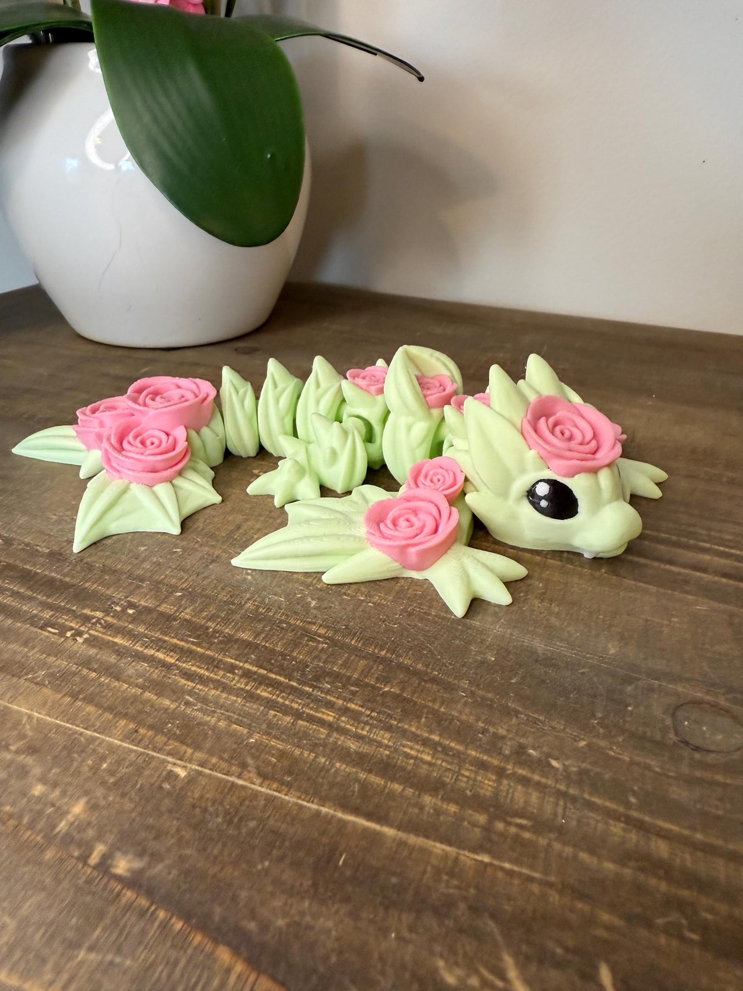 Rose Dragon Figurine | 8" 3D Printed Articulated Fantasy Dragon