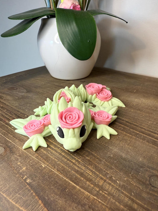 Rose Dragon Figurine | 8" 3D Printed Articulated Fantasy Dragon