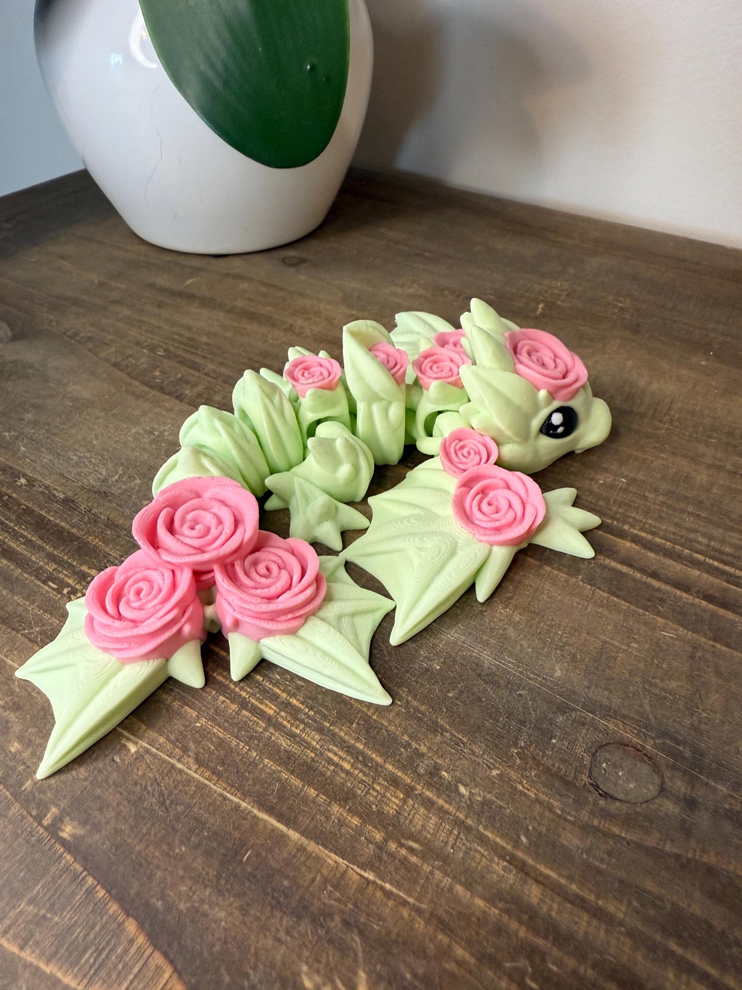 Rose Dragon Figurine | 8" 3D Printed Articulated Fantasy Dragon