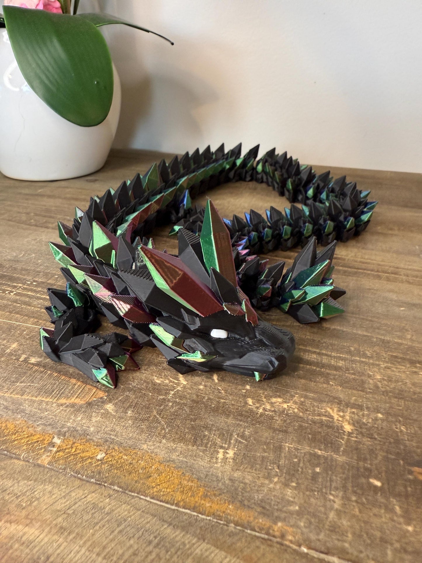 Tricolor Crystal Dragon Full Size | 26" 3D Printed Articulated Dragon Figurine