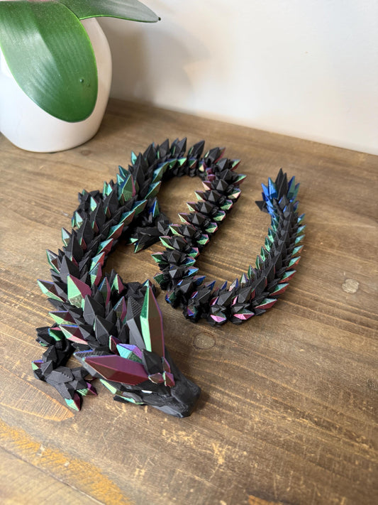 Tricolor Crystal Dragon Full Size | 26" 3D Printed Articulated Dragon Figurine