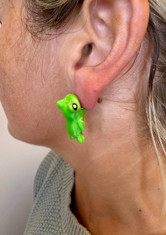 Frog Chomper Earrings | Cute Frog Dangle Jewelry | Fun Animal Statement Earrings | Frog Lover Gift | Hypoallergenic 3D Printed