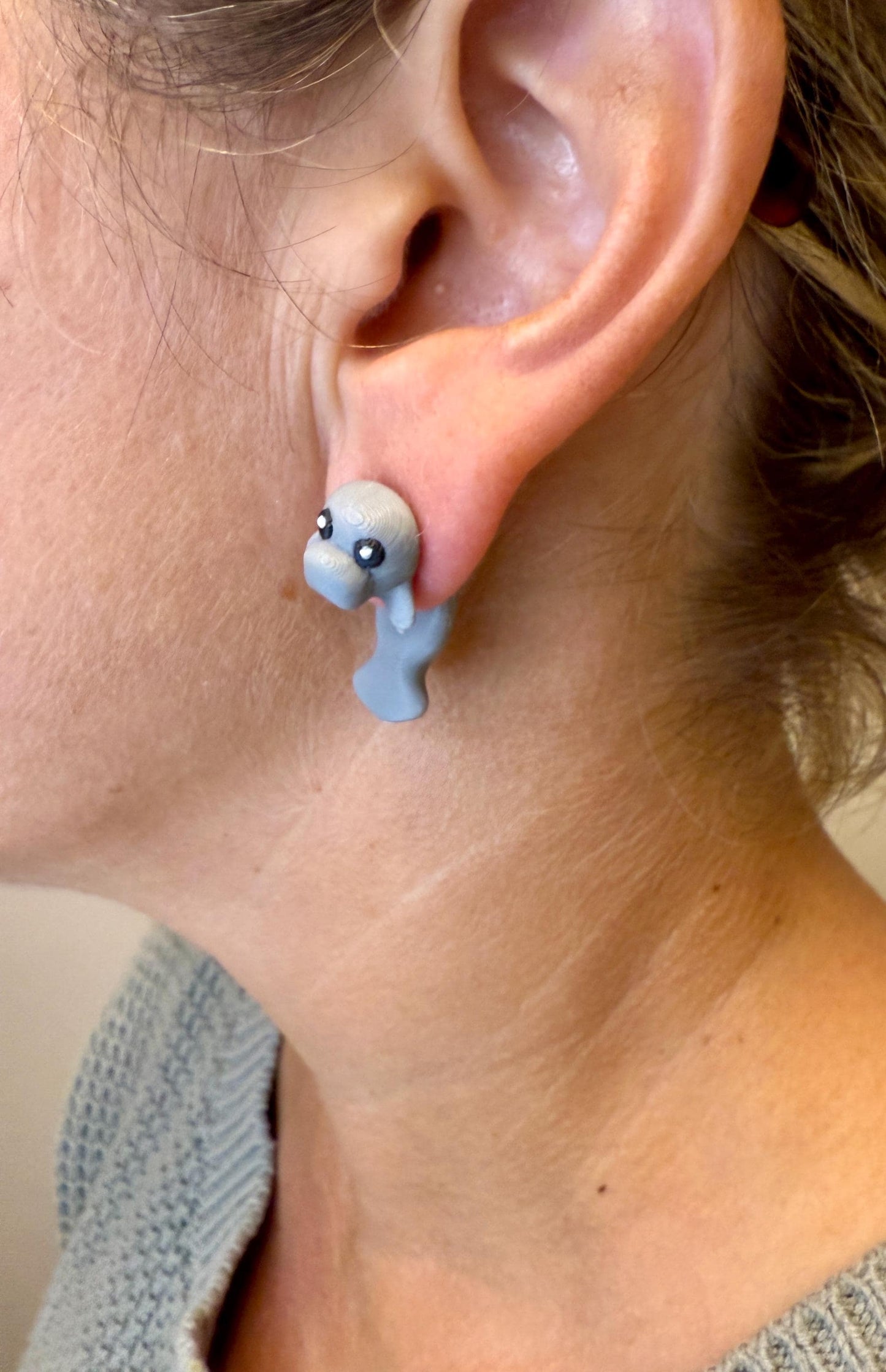 Manatee Dangle Earrings | Cute Sea Cow Dangle Jewelry | Ocean Animal Gift | Lightweight Hypoallergenic 3D Printed Earrings