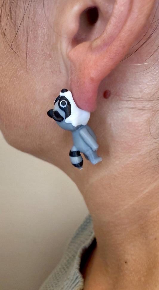 Raccoon Chomper Earrings | Cute Trash Panda Jewelry | Woodland Animal Statement Earrings | Raccoon Lover Gift | Hypoallergenic 3D Printed
