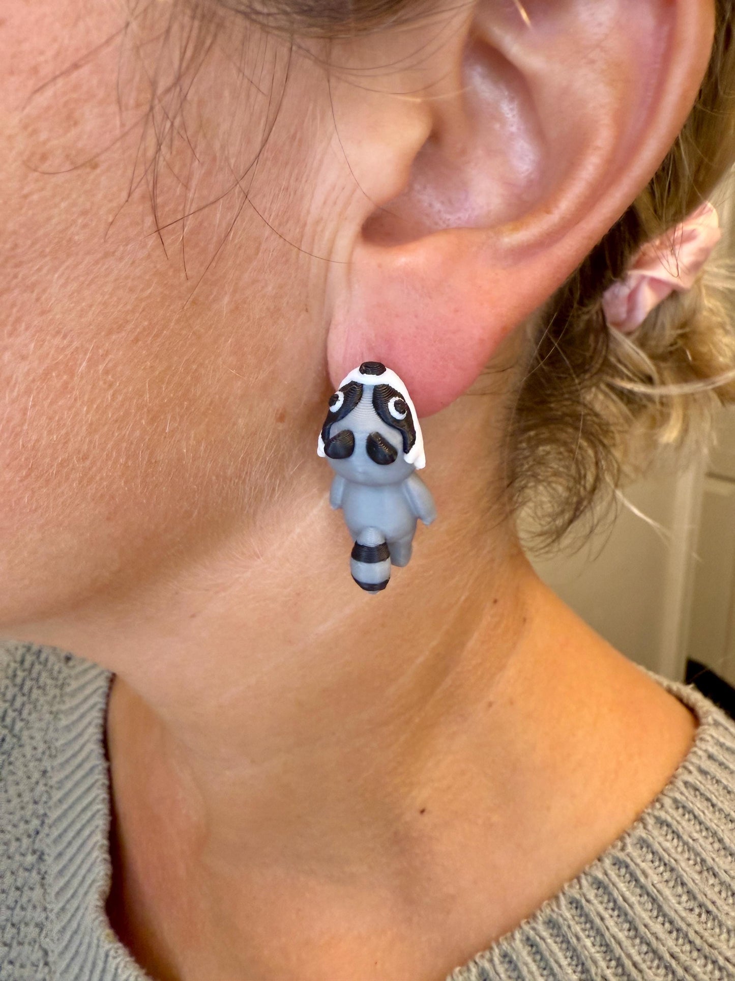 Raccoon Chomper Earrings | Cute Trash Panda Jewelry | Woodland Animal Statement Earrings | Raccoon Lover Gift | Hypoallergenic 3D Printed