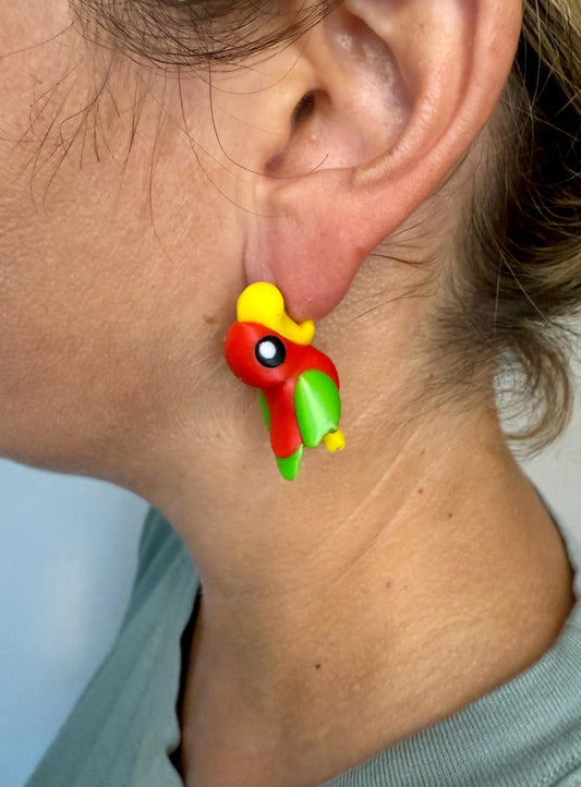 Parrot Chomper Earrings | Tropical Bird Earrings | Colorful Animal Jewelry | 3D Printed Exotic Bird Earrings | Vacation Statement Gift
