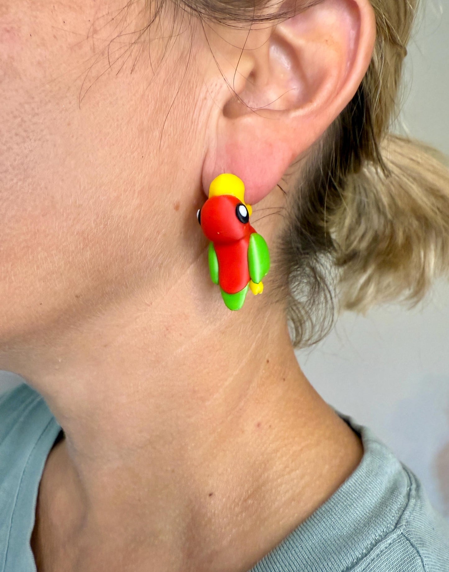 Parrot Chomper Earrings | Tropical Bird Earrings | Colorful Animal Jewelry | 3D Printed Exotic Bird Earrings | Vacation Statement Gift