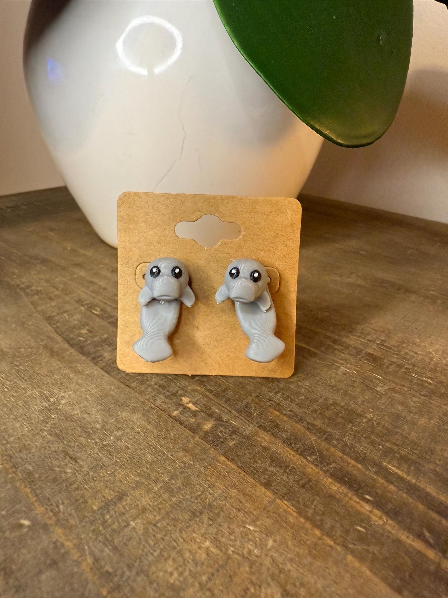 Manatee Dangle Earrings | Cute Sea Cow Dangle Jewelry | Ocean Animal Gift | Lightweight Hypoallergenic 3D Printed Earrings