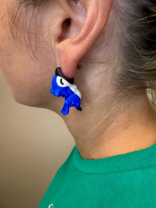Baby Bluejay Chomper Earrings | Cute Songbird Dangle Jewelry | Bird Lover Gift | Hypoallergenic 3D Printed