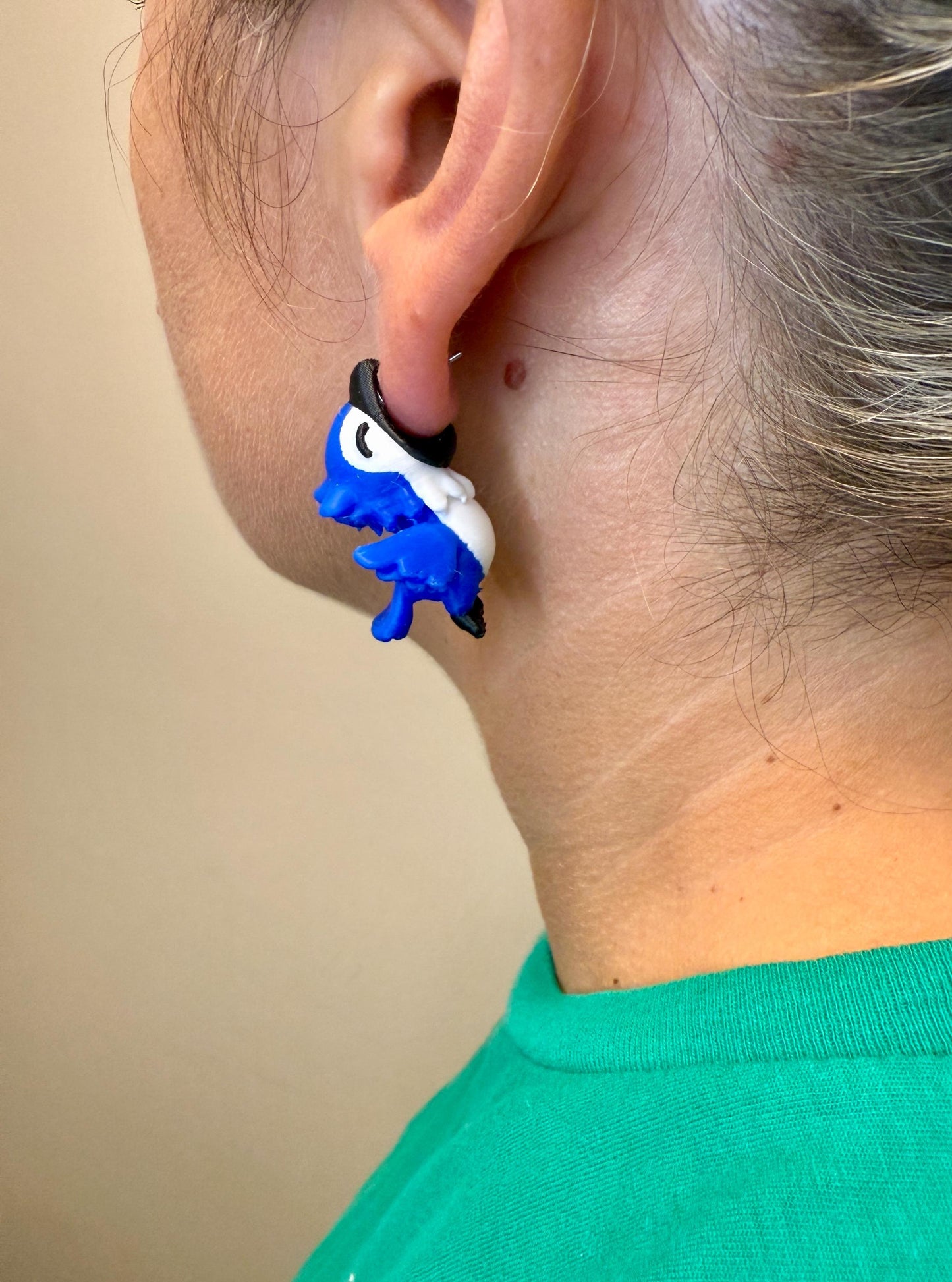 Baby Bluejay Chomper Earrings | Cute Songbird Dangle Jewelry | Bird Lover Gift | Hypoallergenic 3D Printed