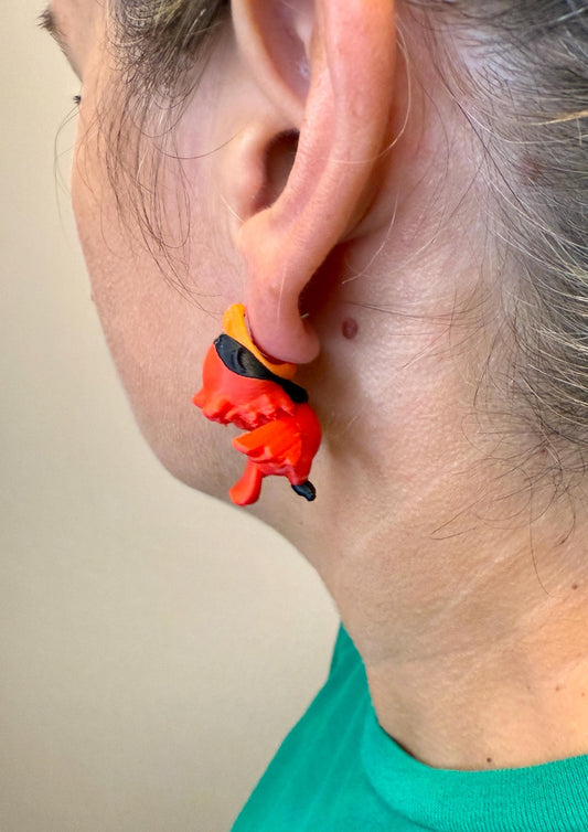 Baby Cardinal Chomper Earrings | Cute Cardinal Dangle Jewelry | Bird Lover Gift | Hypoallergenic 3D Printed