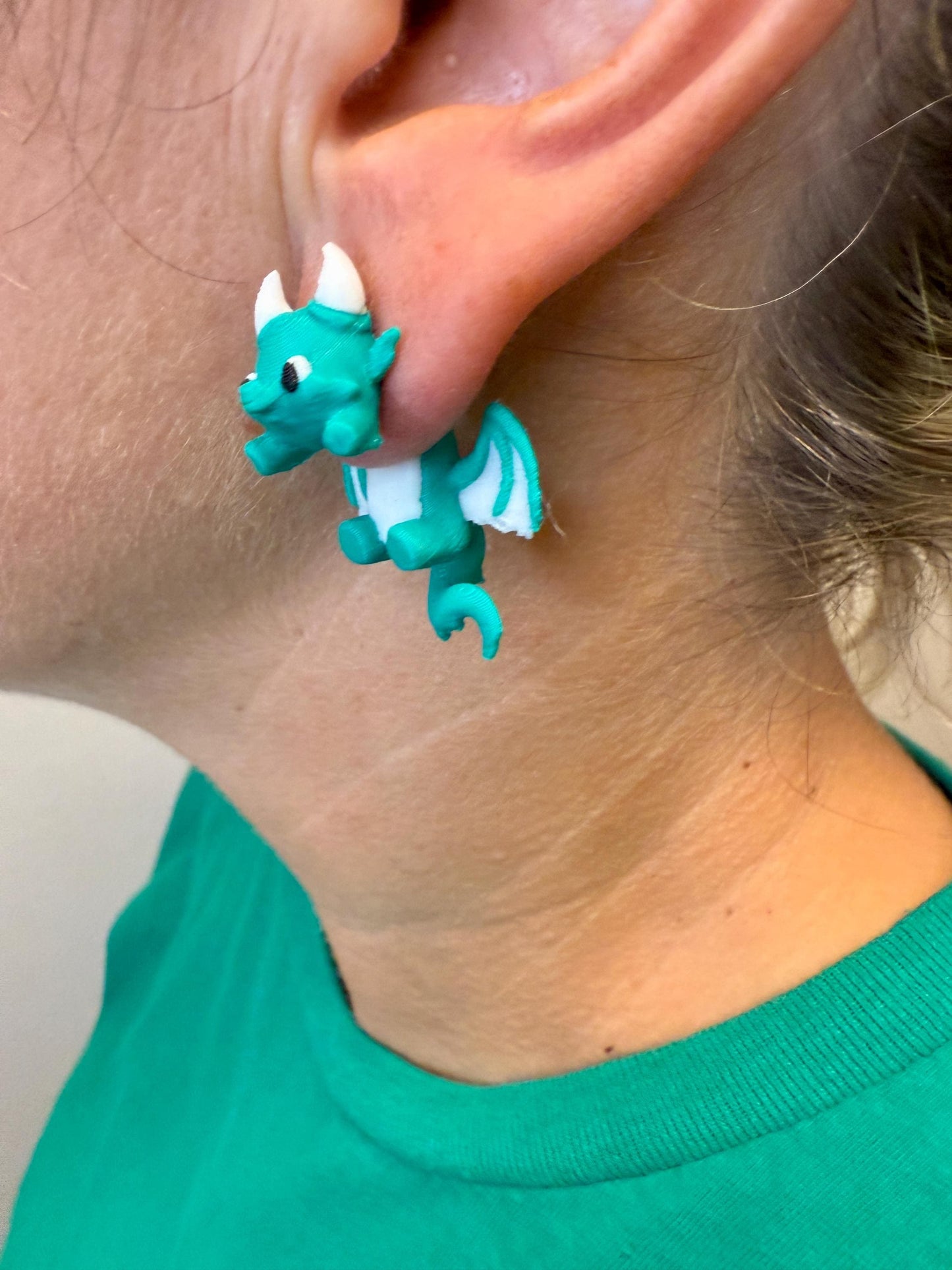 Dragon Dangle Jumper Earrings | Cute Fantasy Dangle Jewelry | Mythical Statement Earrings | Dragon Lover Gift | Hypoallergenic 3D Printed