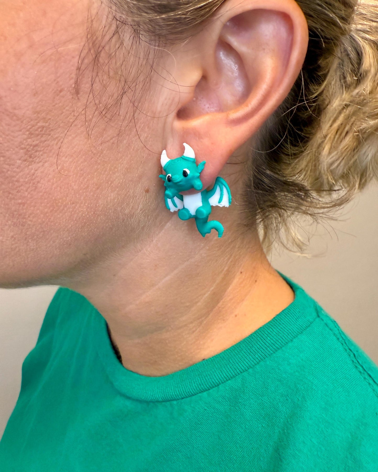 Dragon Dangle Jumper Earrings | Cute Fantasy Dangle Jewelry | Mythical Statement Earrings | Dragon Lover Gift | Hypoallergenic 3D Printed
