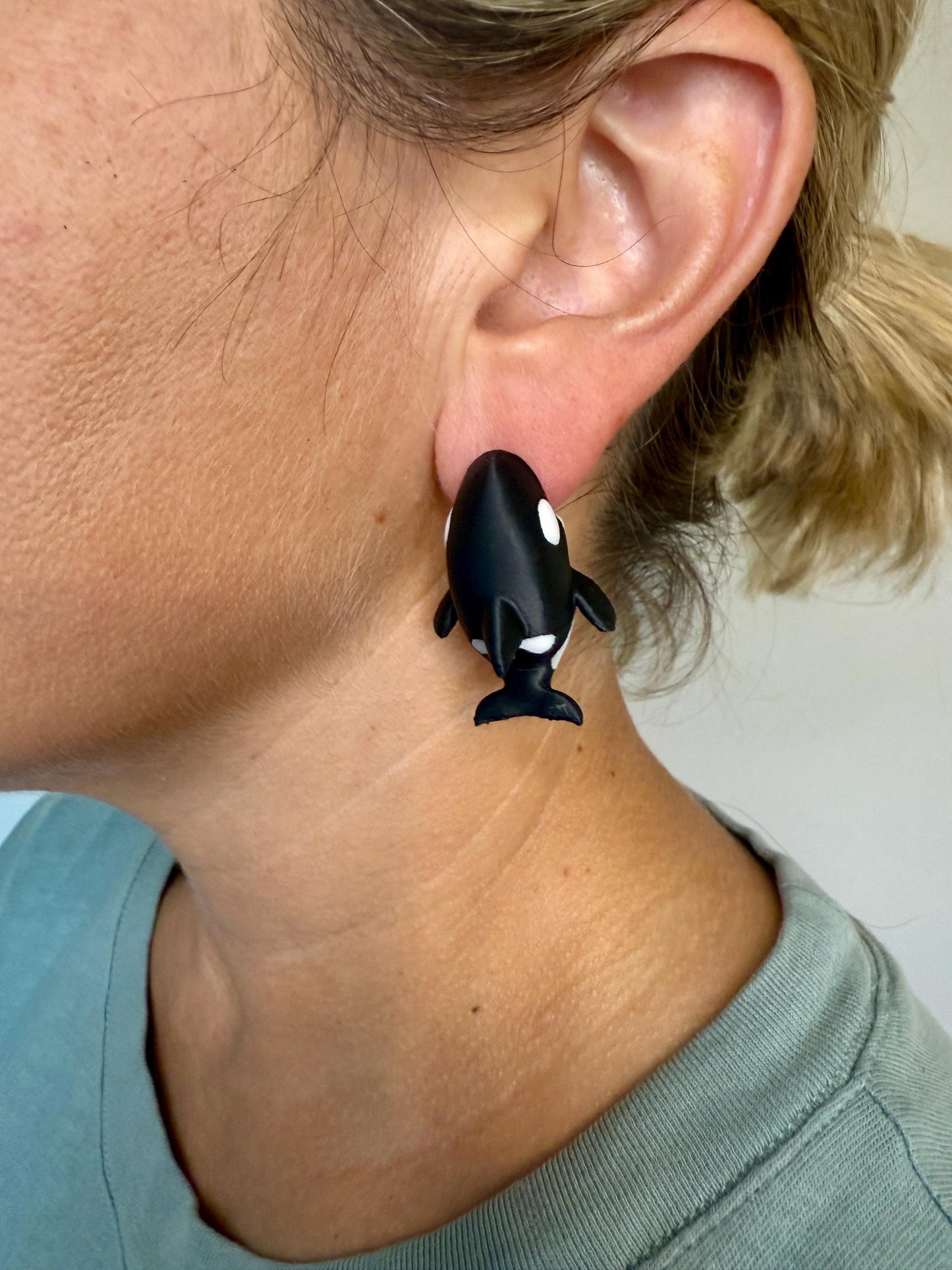 Killer Whale Chomper Earrings | Orca Earrings | Ocean Animal Jewelry | 3D Printed Whale Earrings | Marine Life Statement Gift