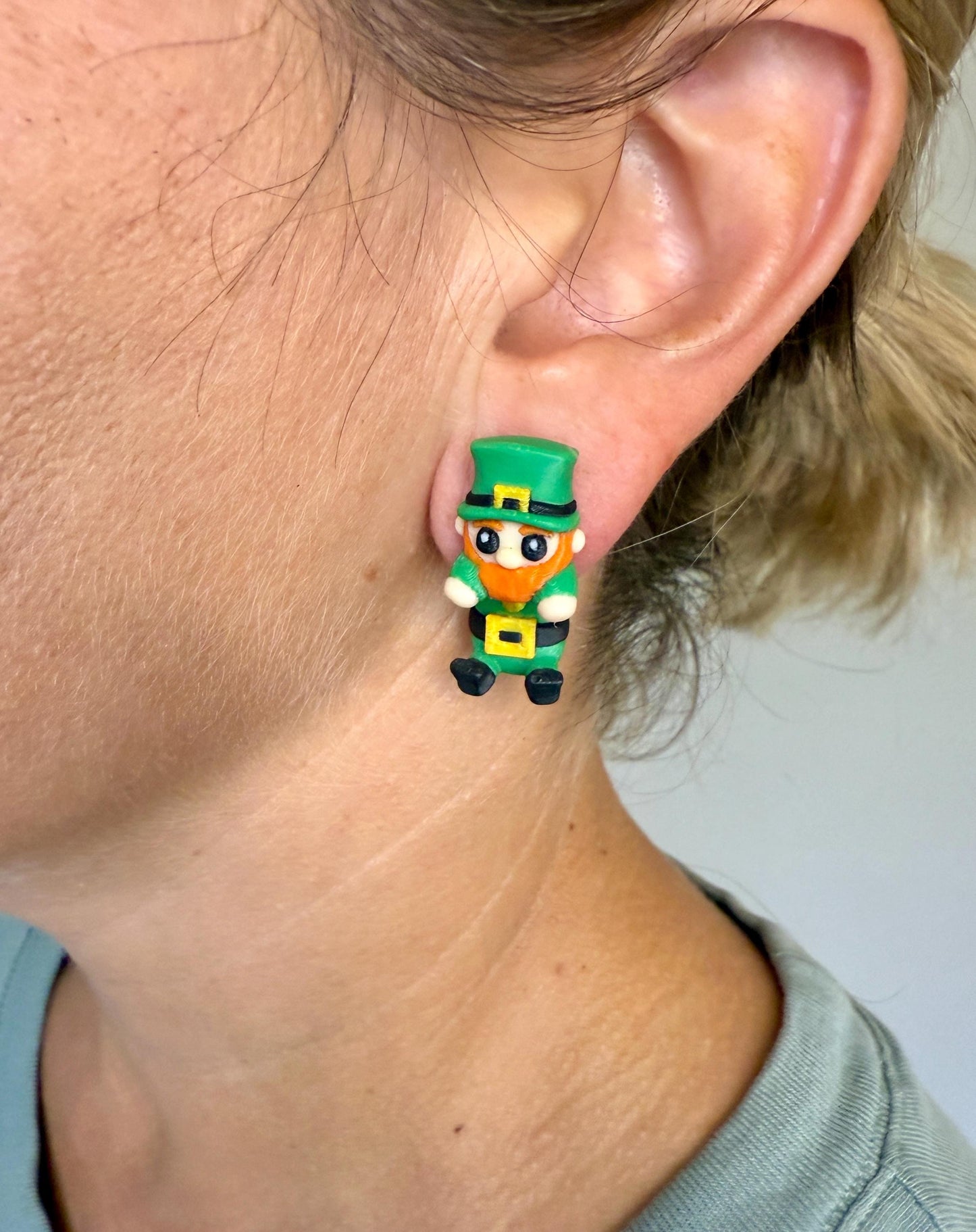 Leprechaun Dangle Earrings | St. Patrick’s Day Jewelry | Lucky Irish Earrings | 3D Printed Festive Earrings | Shamrock Party Gift