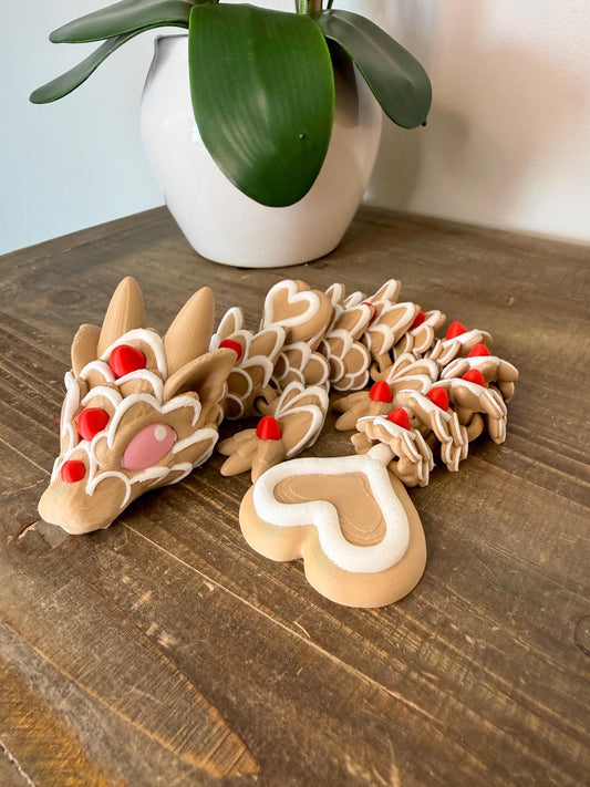 Baby Cookie Dragon | Mini Valentine Dragon | Heart Flexi Dragon | Articulated 3D Printed Toy | Cute Sugar Cookie Dragon Gift