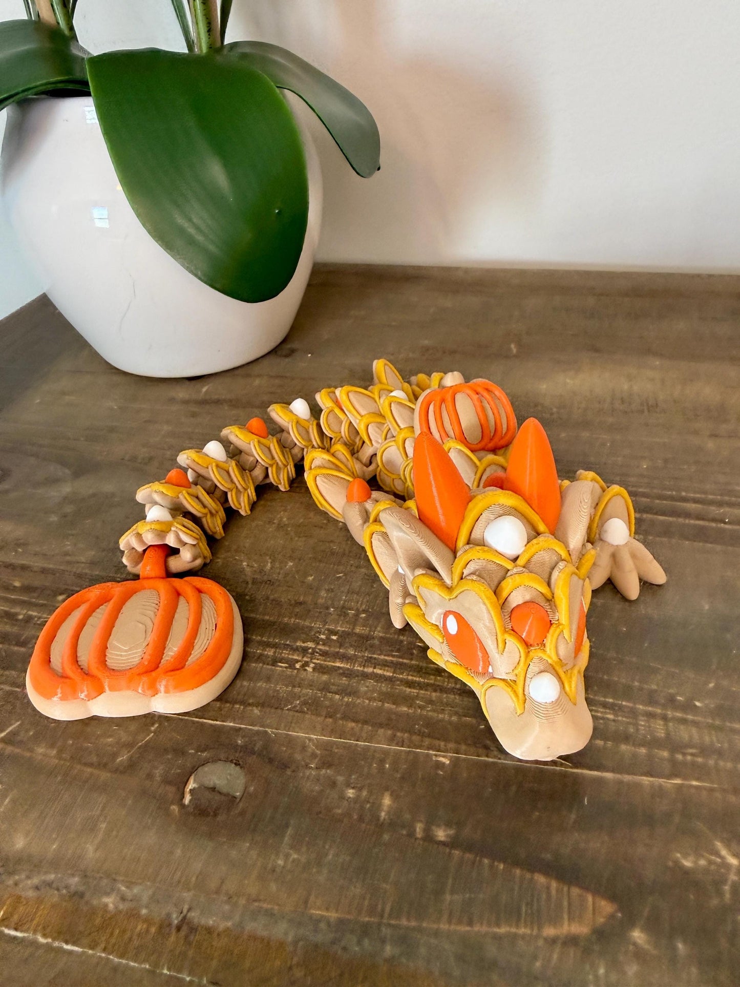 Baby Pumpkin Spice Dragon | Mini Fall Flexi Dragon | Articulated Autumn Dragon | 3D Printed Pumpkin Dragon | Cute Fall Decor