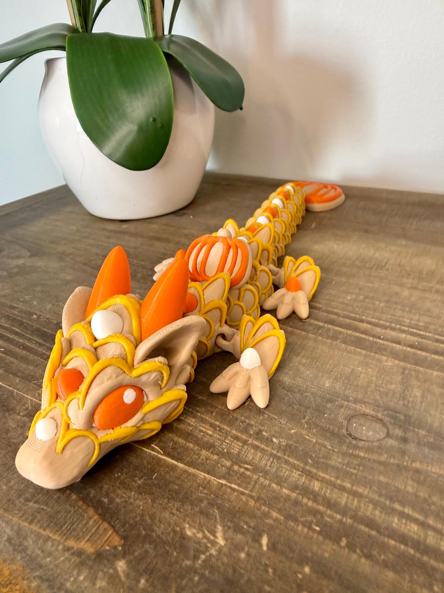 Baby Pumpkin Spice Dragon | Mini Fall Flexi Dragon | Articulated Autumn Dragon | 3D Printed Pumpkin Dragon | Cute Fall Decor