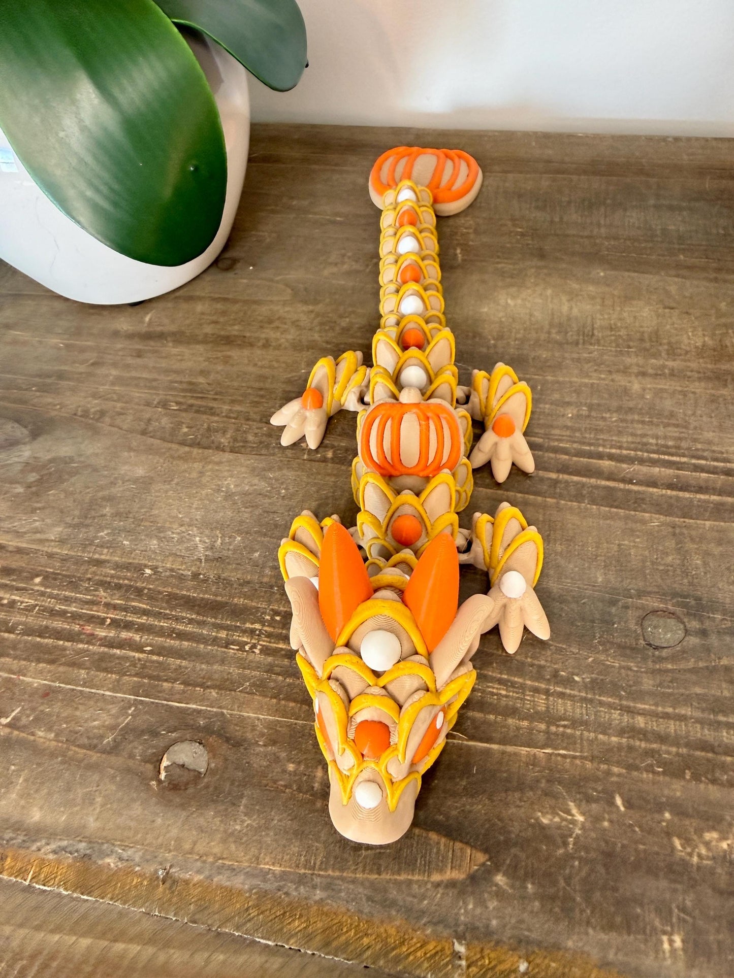 Baby Pumpkin Spice Dragon | Mini Fall Flexi Dragon | Articulated Autumn Dragon | 3D Printed Pumpkin Dragon | Cute Fall Decor