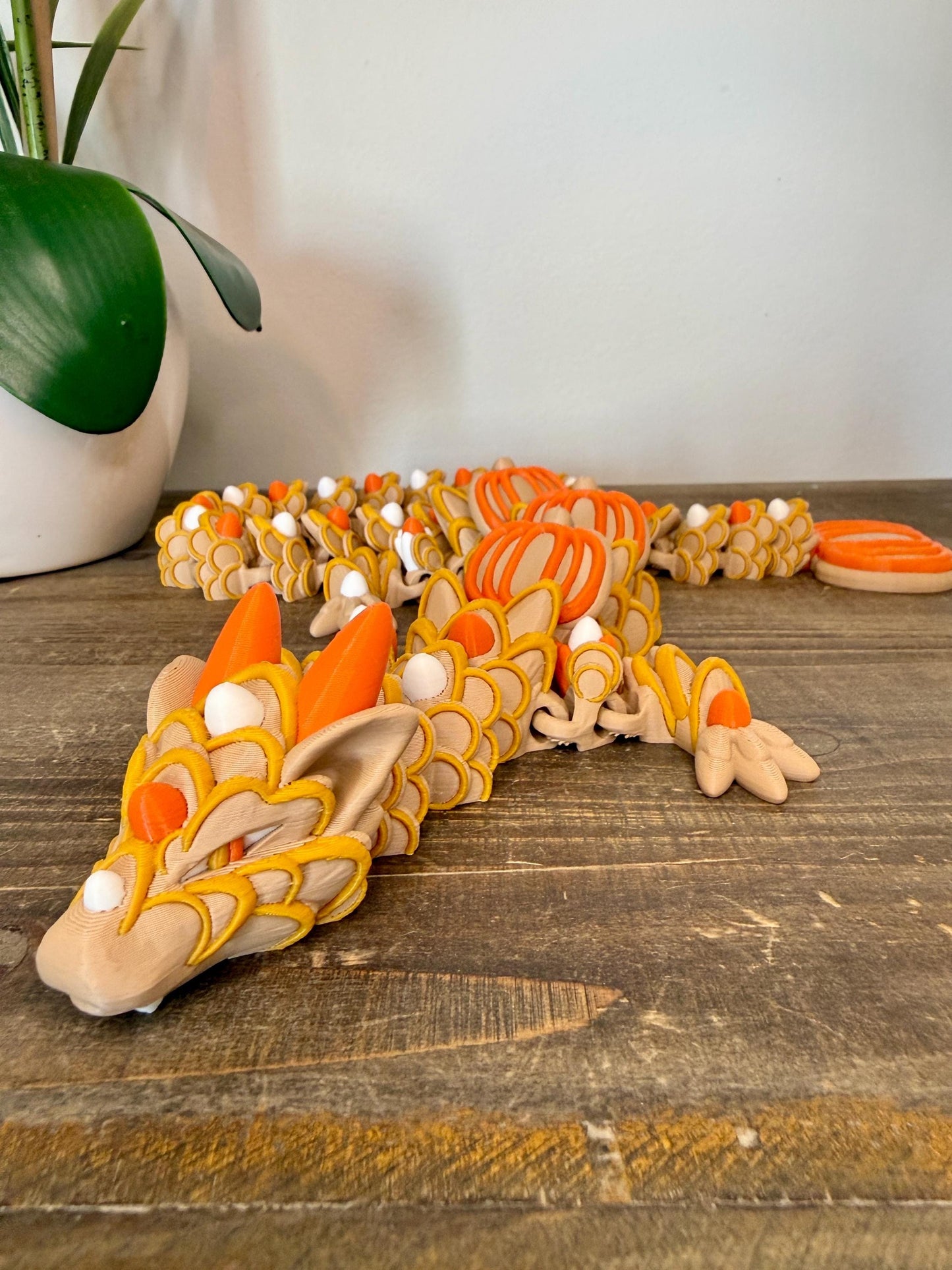 Pumpkin Spice Dragon | Fall Flexi Dragon | Autumn 3D Printed Dragon | Articulated Pumpkin Dragon | Cozy Fall Decor Gift