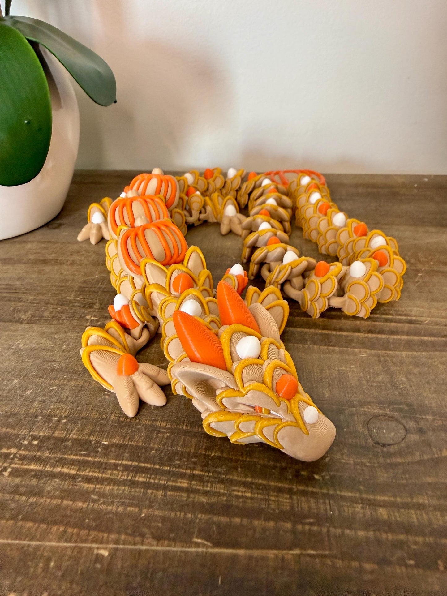 Pumpkin Spice Dragon | Fall Flexi Dragon | Autumn 3D Printed Dragon | Articulated Pumpkin Dragon | Cozy Fall Decor Gift