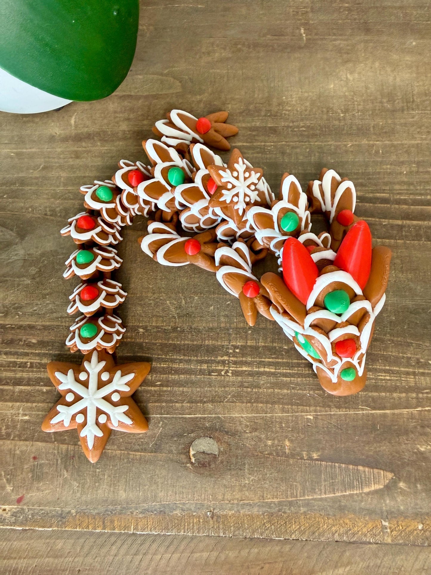Baby Gingerbread Dragon | Mini Christmas Flexi Dragon | Holiday Cookie Dragon | 3D Printed Stocking Stuffer | Articulated Dragon Toy