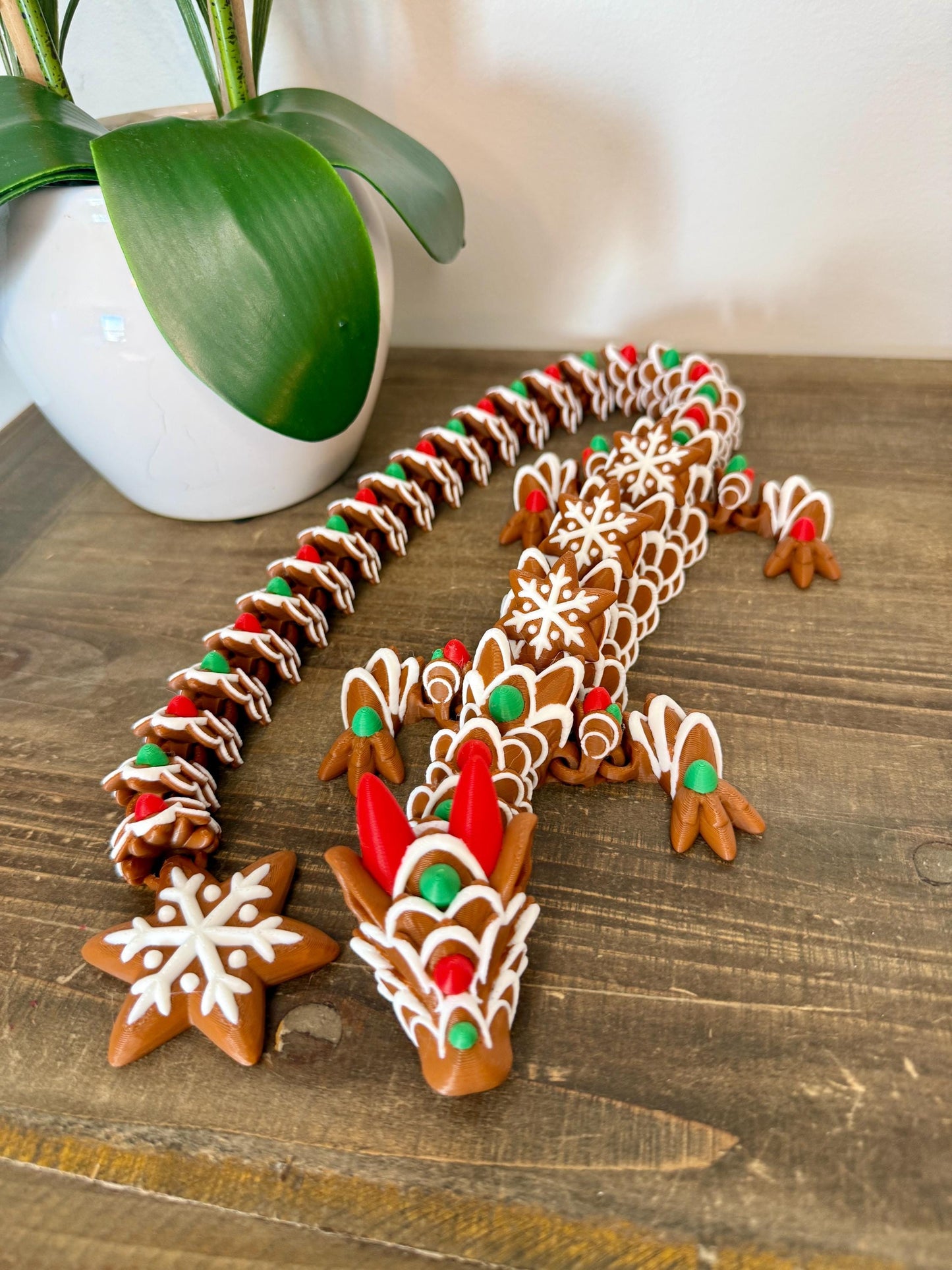 Gingerbread Dragon | Christmas Flexi Dragon | Holiday Cookie Dragon | Articulated 3D Printed Dragon | Christmas Gift Idea