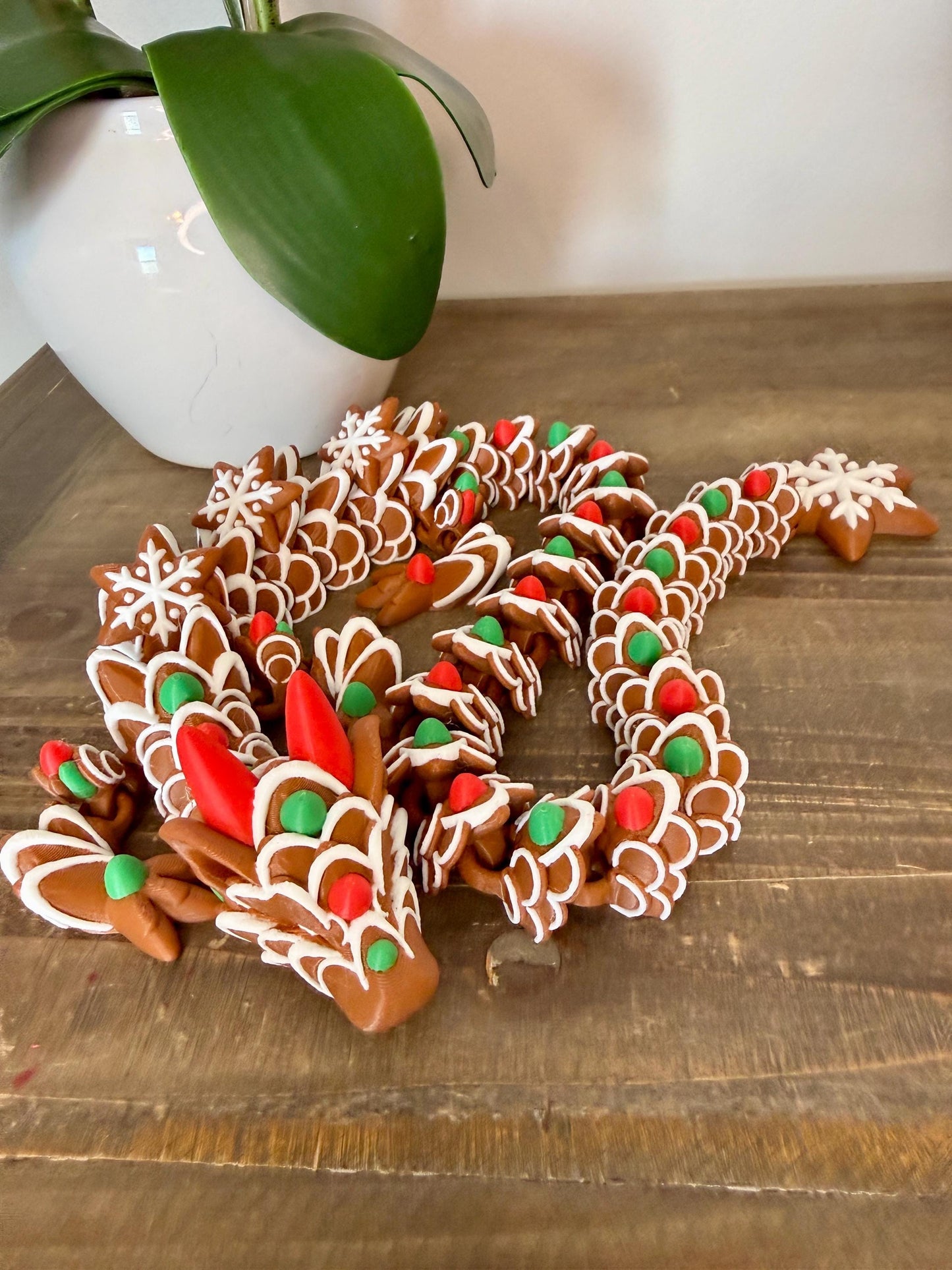 Gingerbread Dragon | Christmas Flexi Dragon | Holiday Cookie Dragon | Articulated 3D Printed Dragon | Christmas Gift Idea