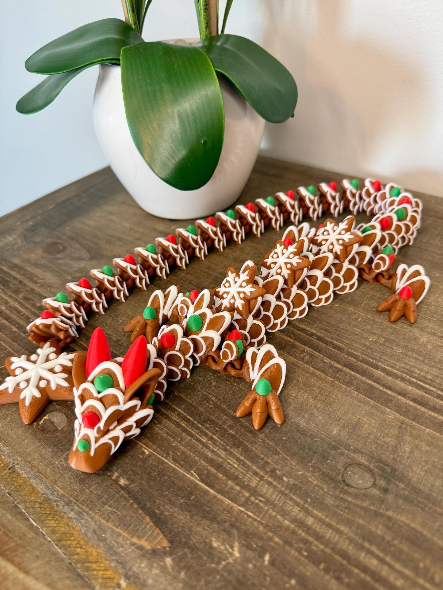 Gingerbread Dragon | Christmas Flexi Dragon | Holiday Cookie Dragon | Articulated 3D Printed Dragon | Christmas Gift Idea