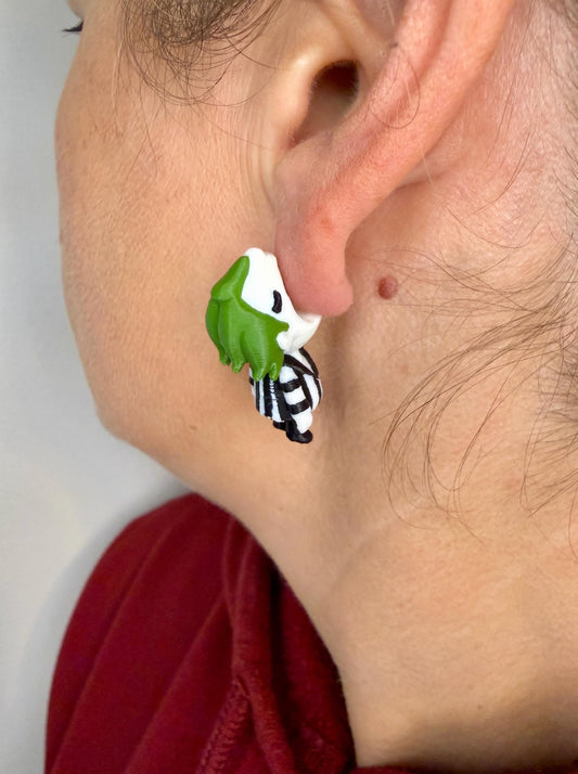 Beetlejuice Earrings | 3D Printed Halloween Jewelry | Funny Striped Chomper Earrings | Spooky Movie Earrings | Gothic Gift