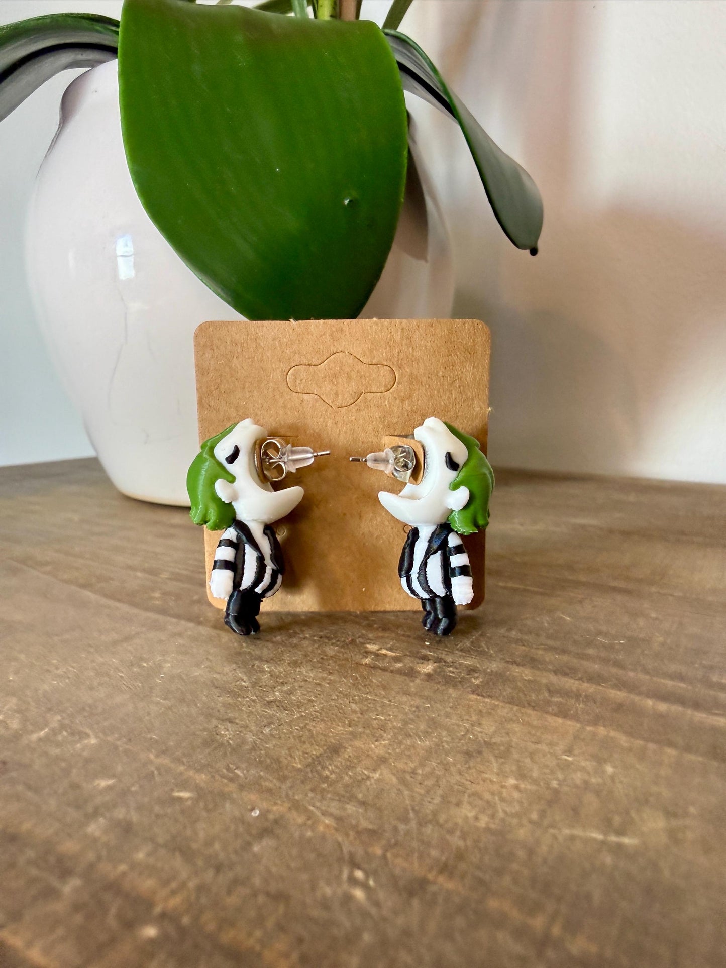 Beetlejuice Earrings | 3D Printed Halloween Jewelry | Funny Striped Chomper Earrings | Spooky Movie Earrings | Gothic Gift