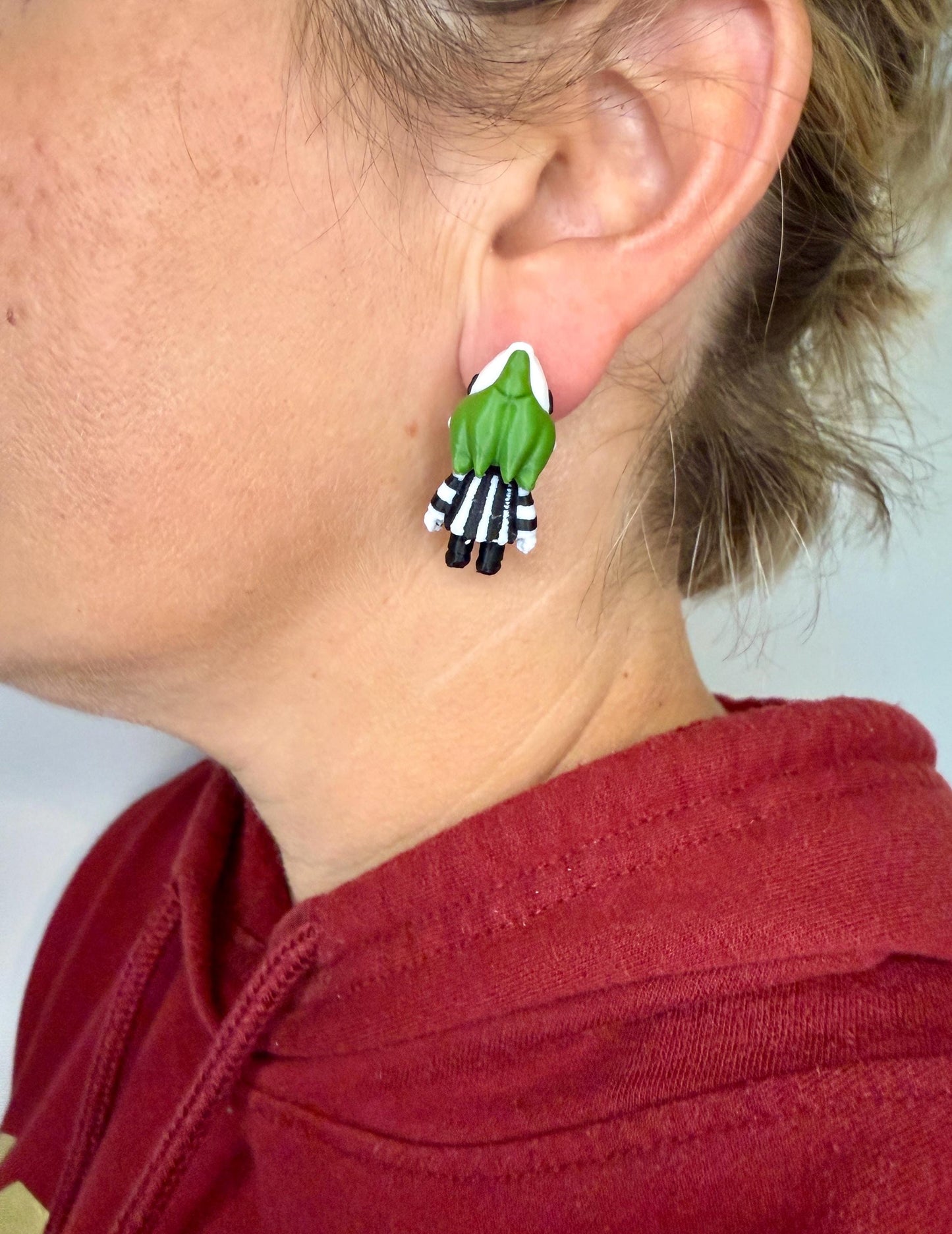 Beetlejuice Earrings | 3D Printed Halloween Jewelry | Funny Striped Chomper Earrings | Spooky Movie Earrings | Gothic Gift