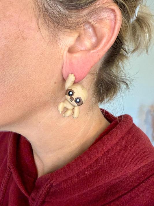 Sloth Hanging Earrings | 3D Printed Animal Jewelry | Cute Sloth Earrings | Funny Hanging Earrings | Quirky Wildlife Gift