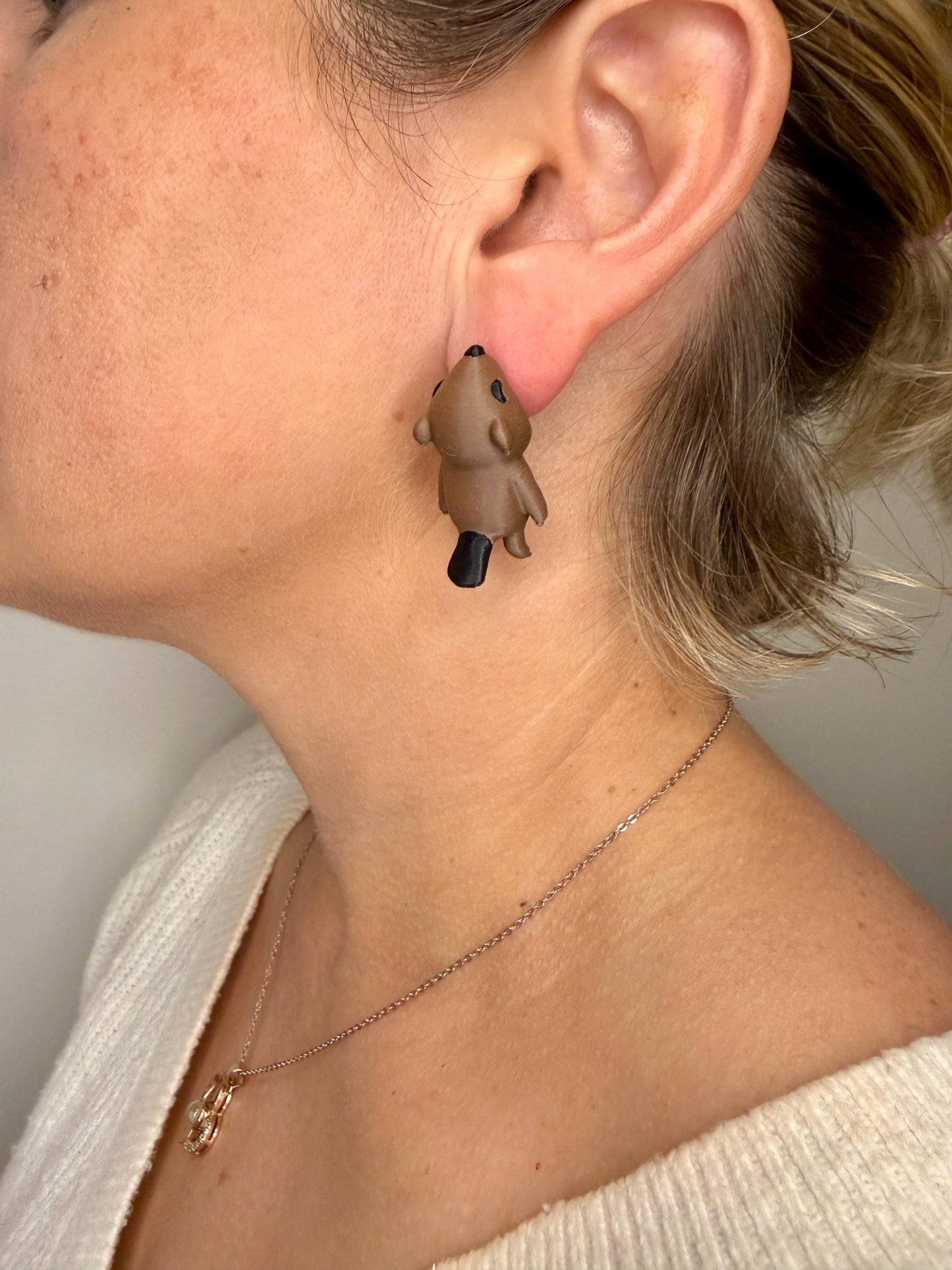 Beaver Chomper Earrings | Cute Woodland Animal Jewelry | 3D Printed Beaver Earrings | Funny Statement Earrings | Nature Lover Gift