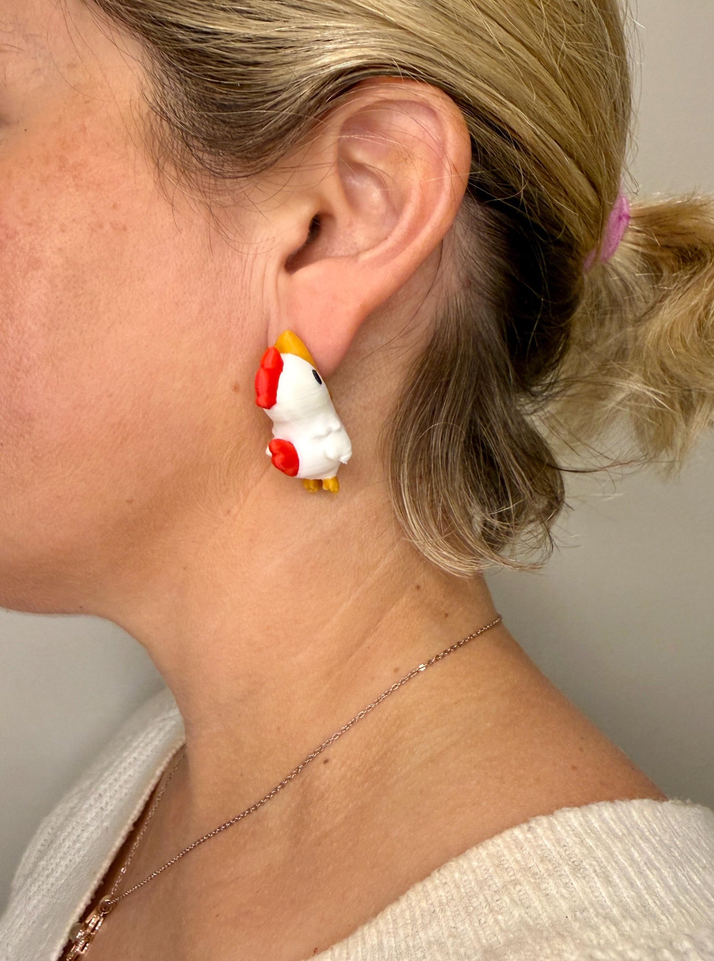 Chicken Chomper Earrings | 3D Printed Farm Animal Jewelry | Cute Chicken Earrings | Funny Barnyard Earrings | Quirky Animal Lover Gift