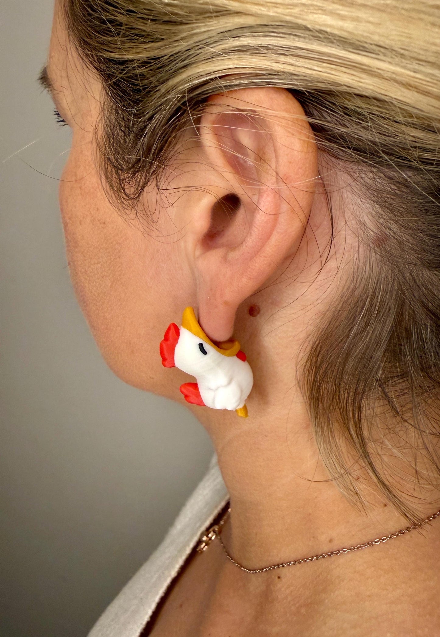 Chicken Chomper Earrings | 3D Printed Farm Animal Jewelry | Cute Chicken Earrings | Funny Barnyard Earrings | Quirky Animal Lover Gift