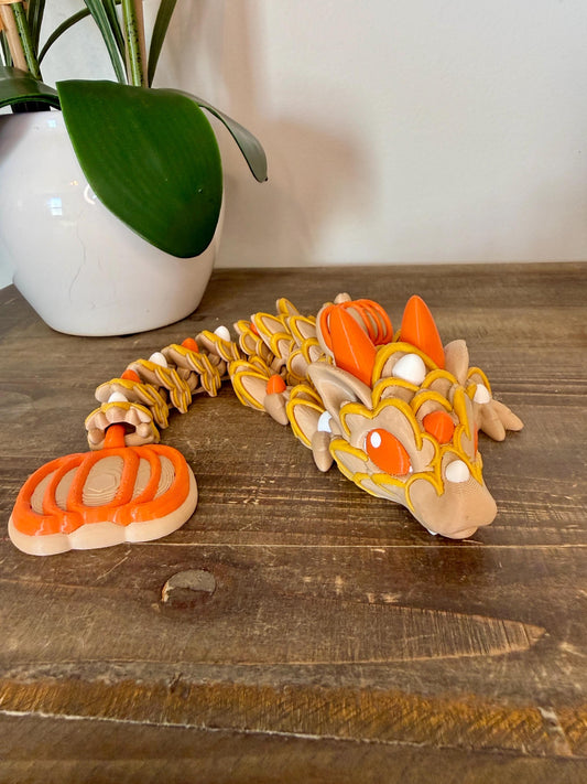 Baby Pumpkin Spice Dragon | Mini Fall Flexi Dragon | Articulated Autumn Dragon | 3D Printed Pumpkin Dragon | Cute Fall Decor
