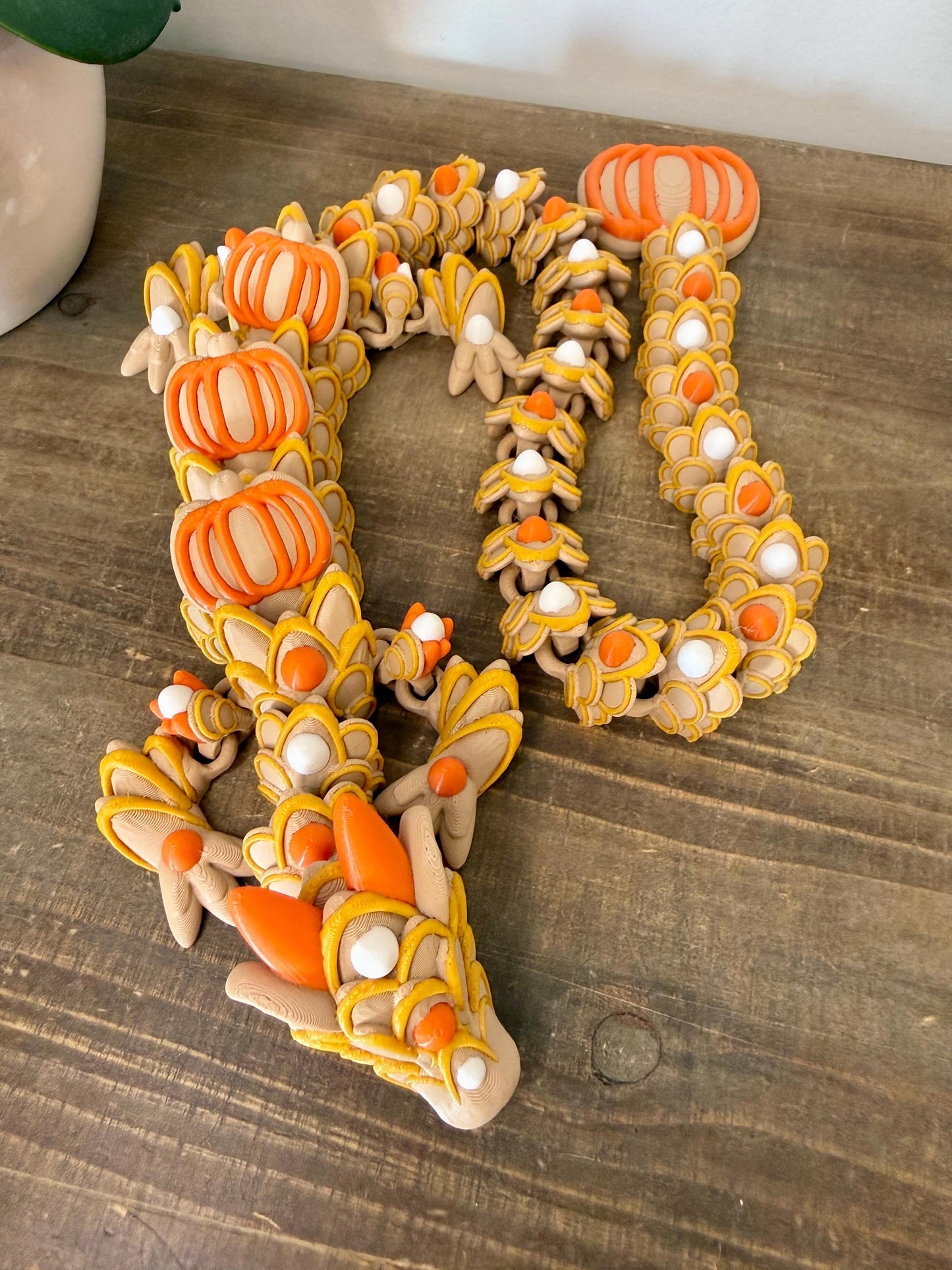 Pumpkin Spice Dragon | Fall Flexi Dragon | Autumn 3D Printed Dragon | Articulated Pumpkin Dragon | Cozy Fall Decor Gift