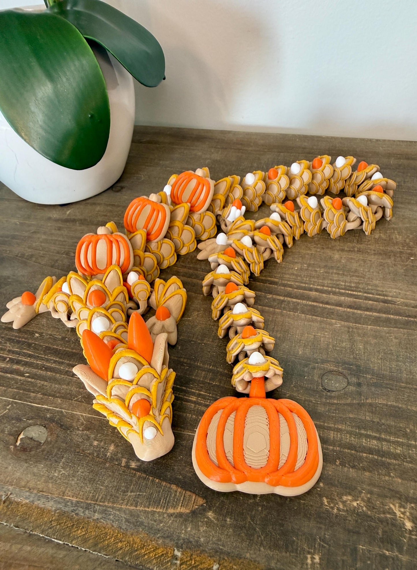 Pumpkin Spice Dragon | Fall Flexi Dragon | Autumn 3D Printed Dragon | Articulated Pumpkin Dragon | Cozy Fall Decor Gift