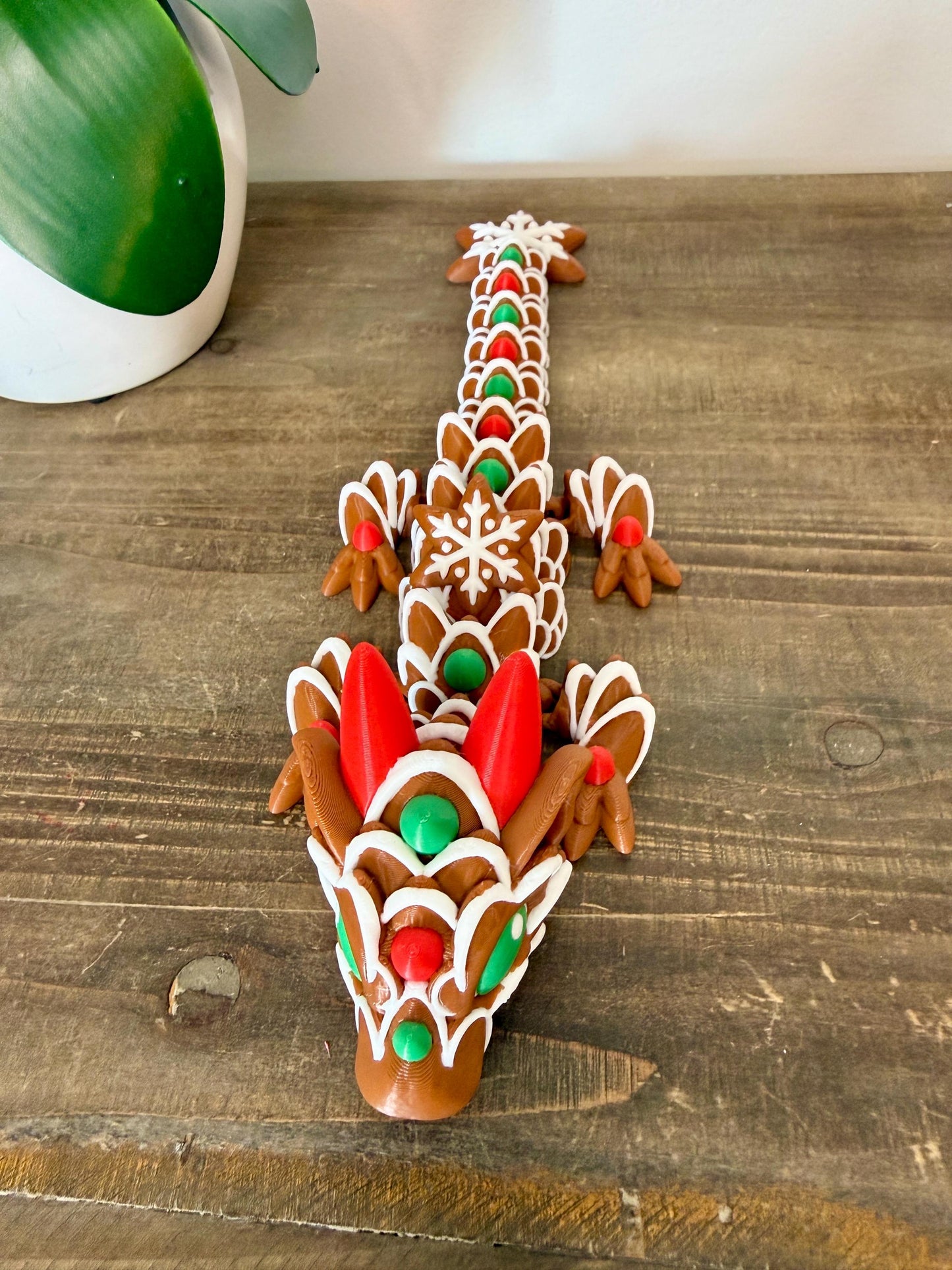 Baby Gingerbread Dragon | Mini Christmas Flexi Dragon | Holiday Cookie Dragon | 3D Printed Stocking Stuffer | Articulated Dragon Toy