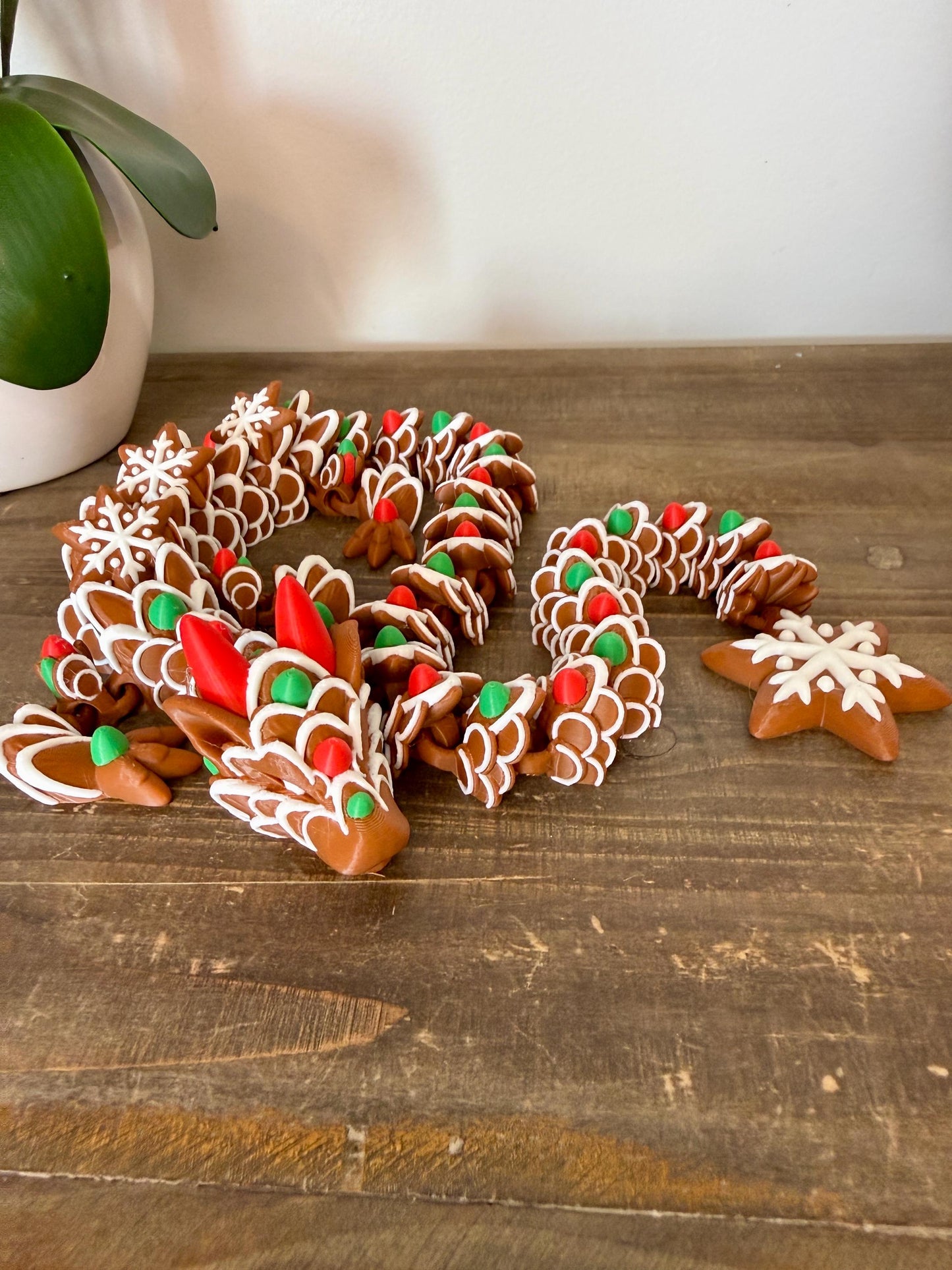 Gingerbread Dragon | Christmas Flexi Dragon | Holiday Cookie Dragon | Articulated 3D Printed Dragon | Christmas Gift Idea