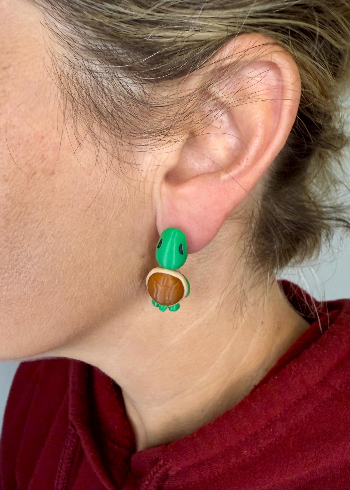 Turtle Chomper Earrings | 3D Printed Sea Turtle Jewelry | Cute Animal Earrings | Ocean Lover Gift | Nature Statement Earrings