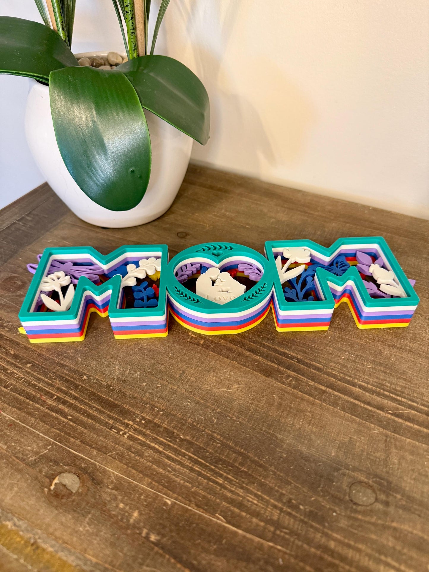 Layered MOM Sign | Mother’s Day Gift | 3D Printed Shadow Box Style Decor | Mom Desk Sign | Floral Mom Gift | Custom Mother Gift