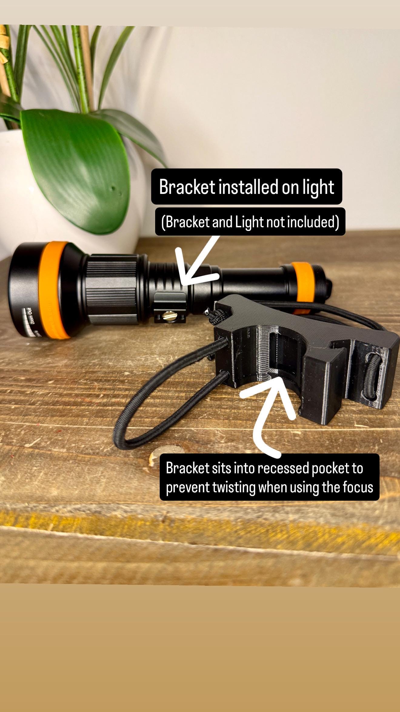 Goodman Style Dive Torch Handle for OrcaTorch ZD710 MK2 | PETG + Bungee | Hands-Free Scuba Light Mount | Adjustable Underwater Light Holder