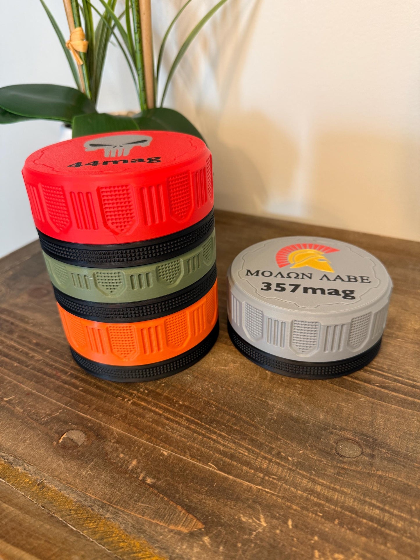 Ammo Storage Container | 3D Printed | Black Base | Choose Lid Style: Punisher | Come and Take It | Stackable | Molon Labe | Caliber