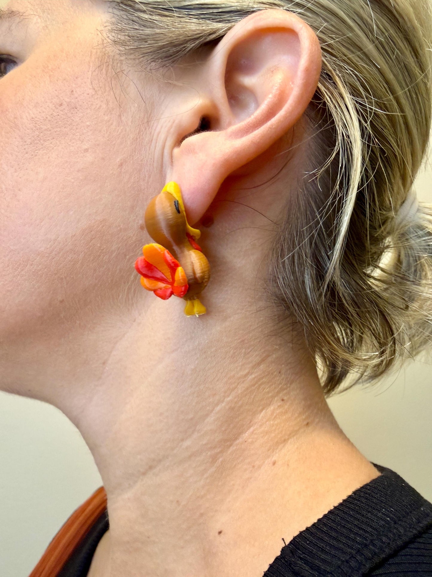 Turkey Chomper Earrings | 3D Printed Fall Jewelry | Thanksgiving Earrings | Funny Holiday Earrings | Quirky Turkey Gift