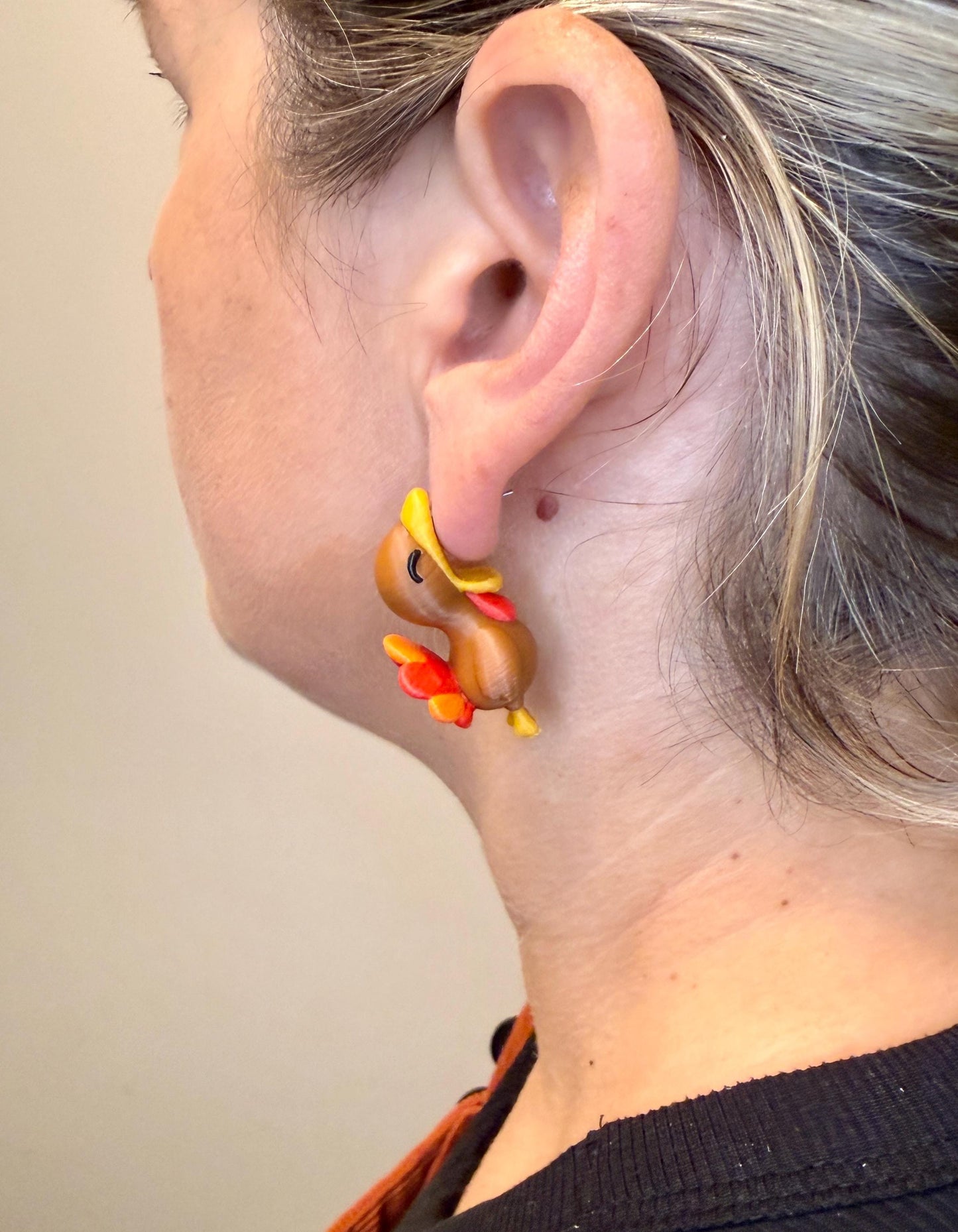 Turkey Chomper Earrings | 3D Printed Fall Jewelry | Thanksgiving Earrings | Funny Holiday Earrings | Quirky Turkey Gift