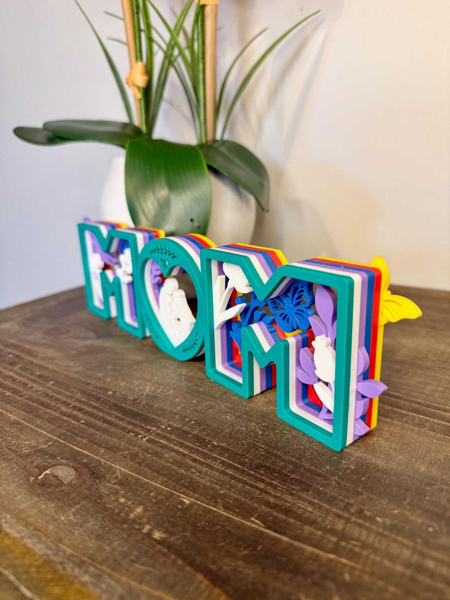 Layered MOM Sign | Mother’s Day Gift | 3D Printed Shadow Box Style Decor | Mom Desk Sign | Floral Mom Gift | Custom Mother Gift