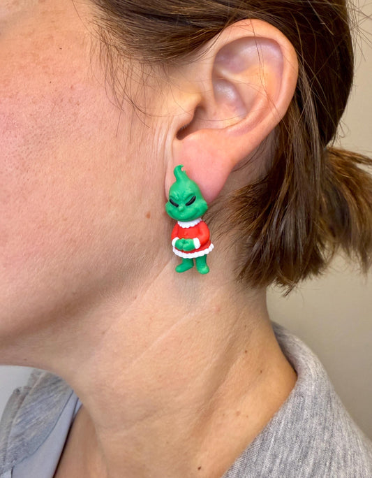 Grinch Christmas Character Earrings | Funny Holiday Earrings | Christmas Jewelry | Cute Green Dangle Earrings | Christmas Gift