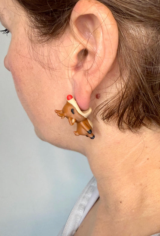 Rudolph Chomper Earrings | Reindeer Christmas Earrings | Cute Holiday Jewelry | 3D Printed Christmas Gift | Funny Reindeer Earrings
